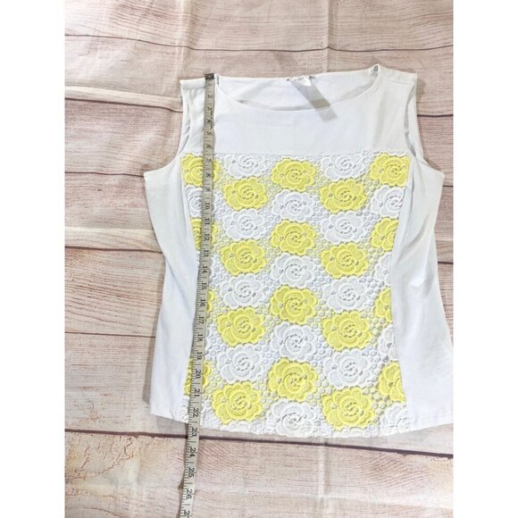 NaraCamicie Women's White, Yellow Embroidered Cap Sleeve Top - III (XL) - Picture 5 of 9